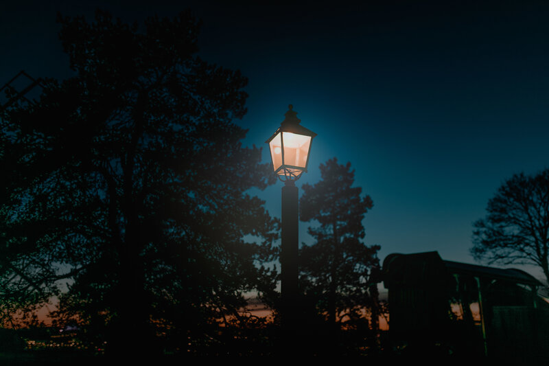 Lit Street Lamp at Dusk — Blue