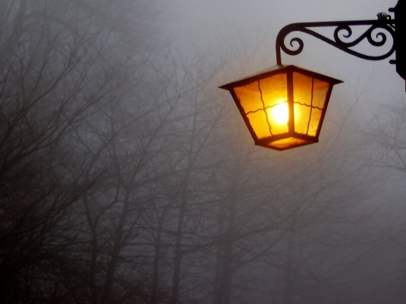 Lit Street Lamp in Fog — Yellow
