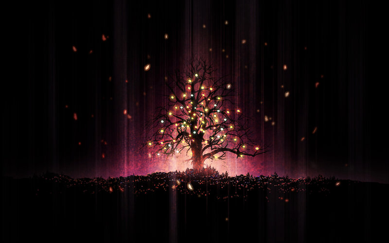 Lit Tree in Dark Field
