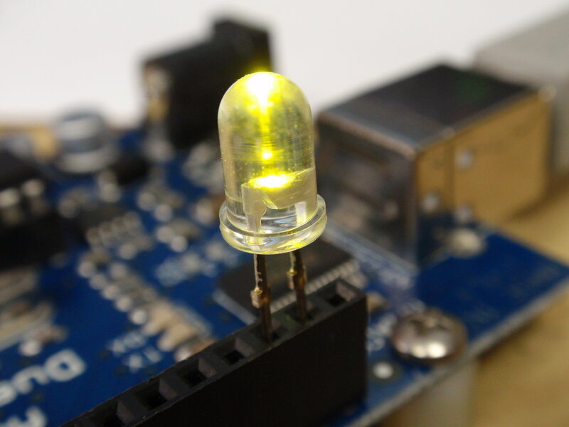 lit yellow led on circuit board