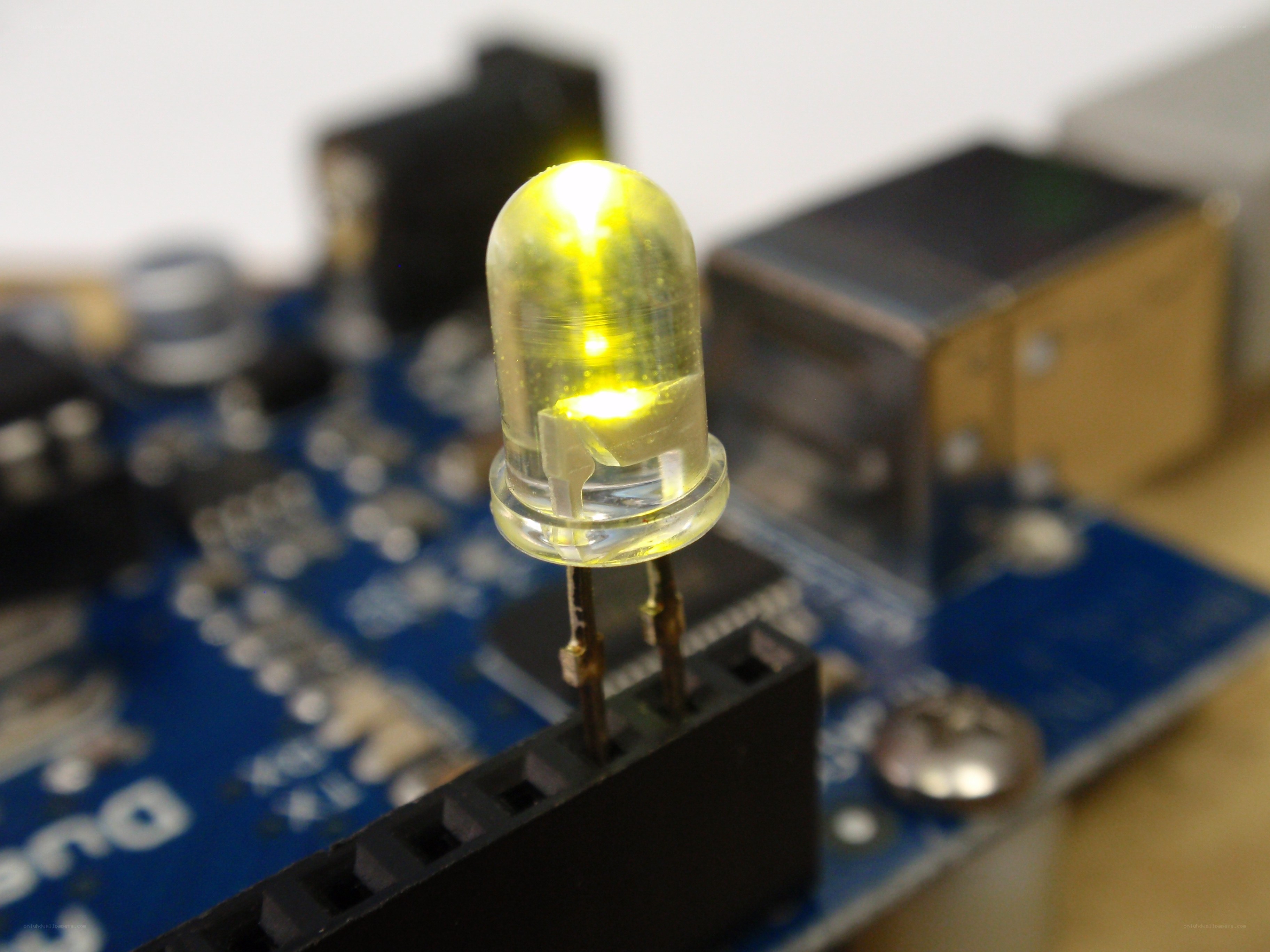 lit yellow led on circuit board