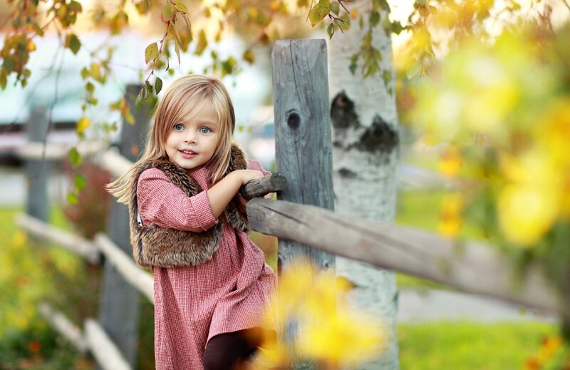 Little Girl at Wooden Fence