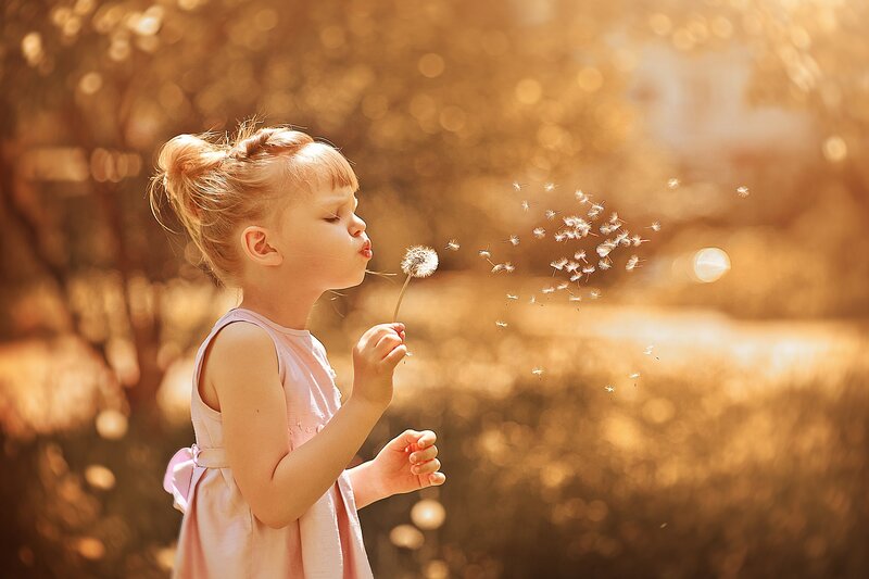 Little Girl Blowing Dandelion — Golden