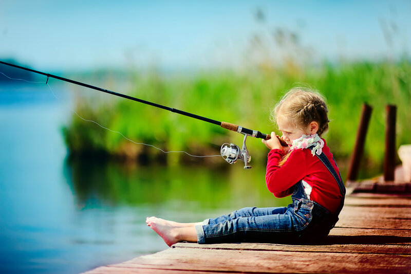Little Girl Fishing — Blue