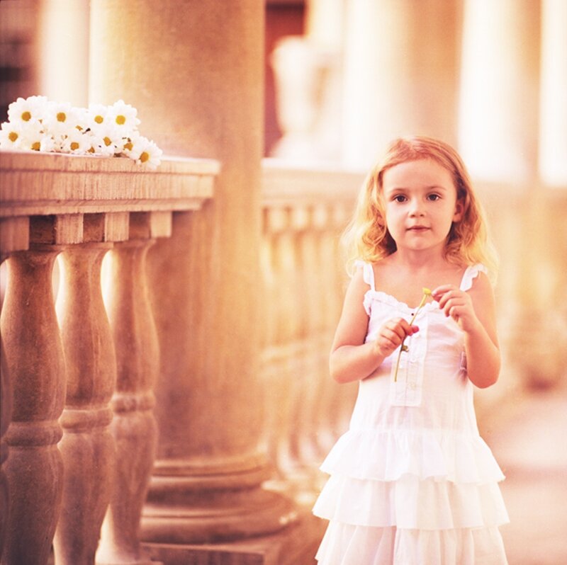 Little Girl Holding Daisy