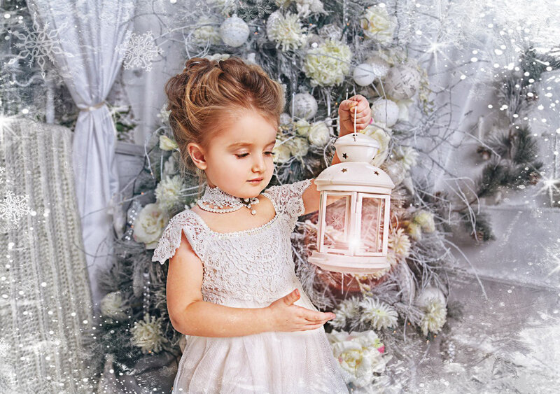 Little Girl Holding Lantern — White