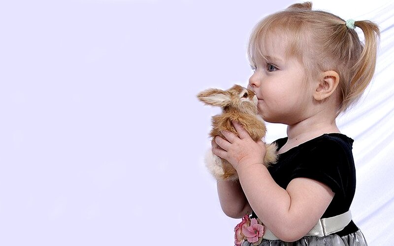 Little Girl Holding Rabbit