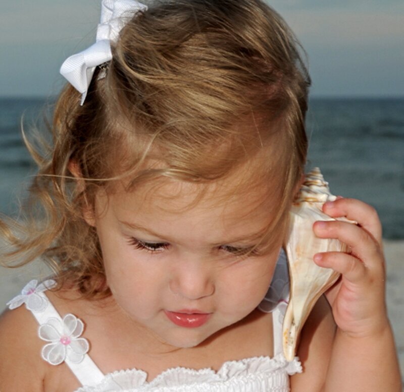 Little Girl Holding Seashell
