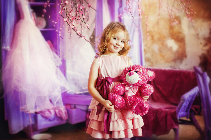 Little Girl Holding Teddy Bear — Pink
