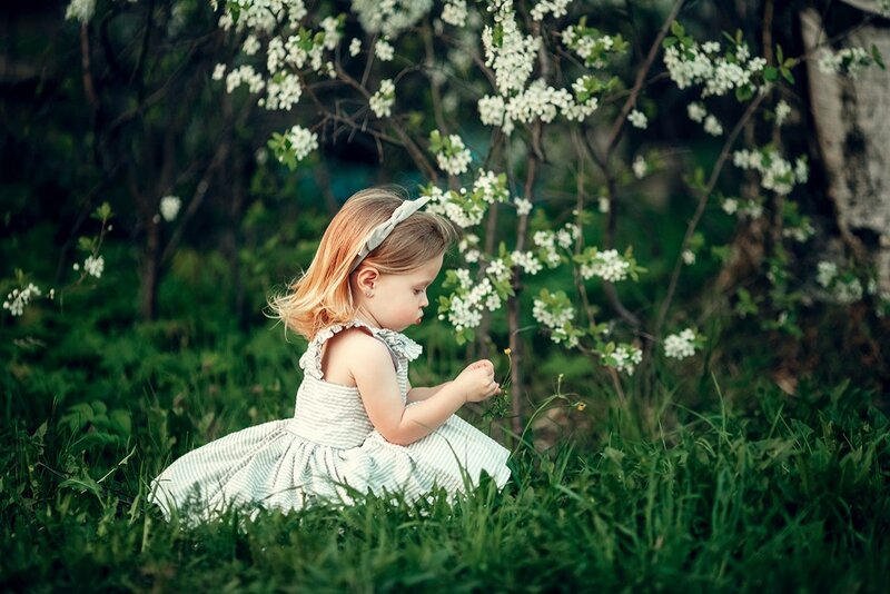 Little Girl in Dress — Green, Serene
