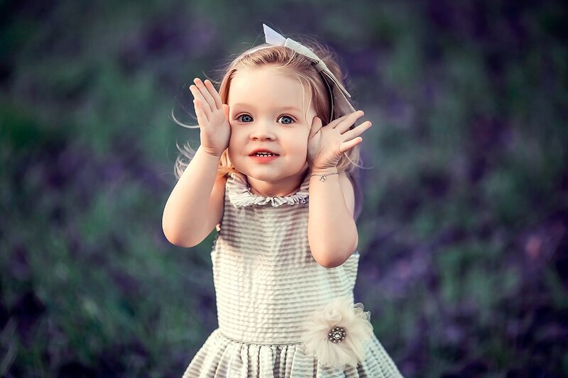 Little Girl in Dress — White, Playful