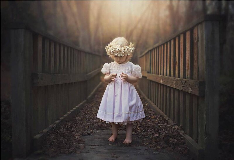 Little Girl in Dress — White, Serene, Autumn