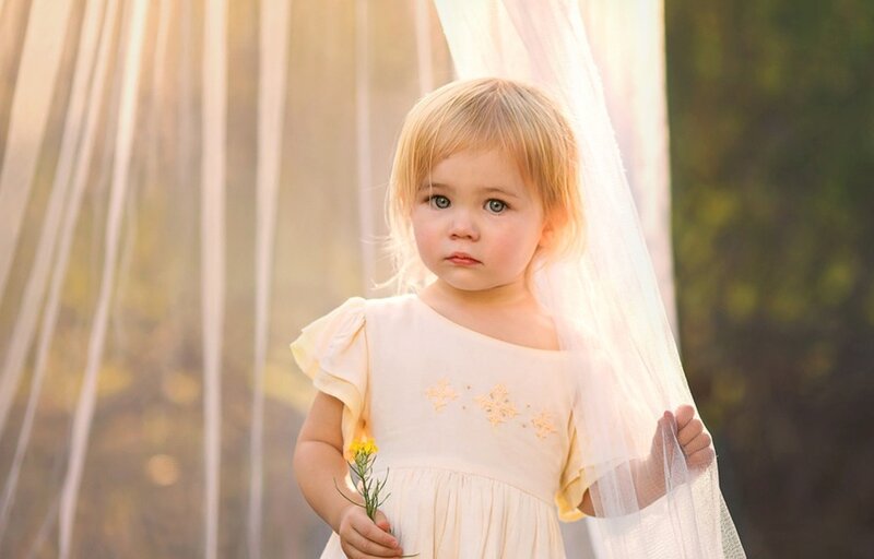 Little Girl in Dress — White, Serene, Sunset
