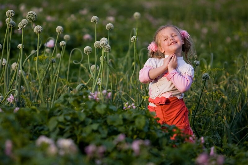 Little Girl in Field — Green, Serene, Sunset