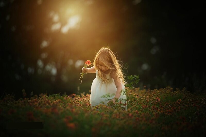 Little Girl in Field — White, Serene