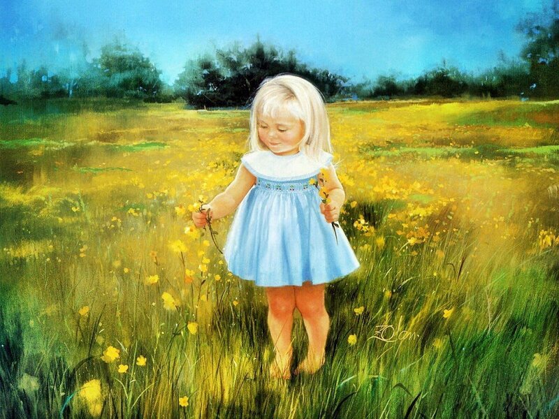 Little Girl in Field — Yellow, Serene, Afternoon