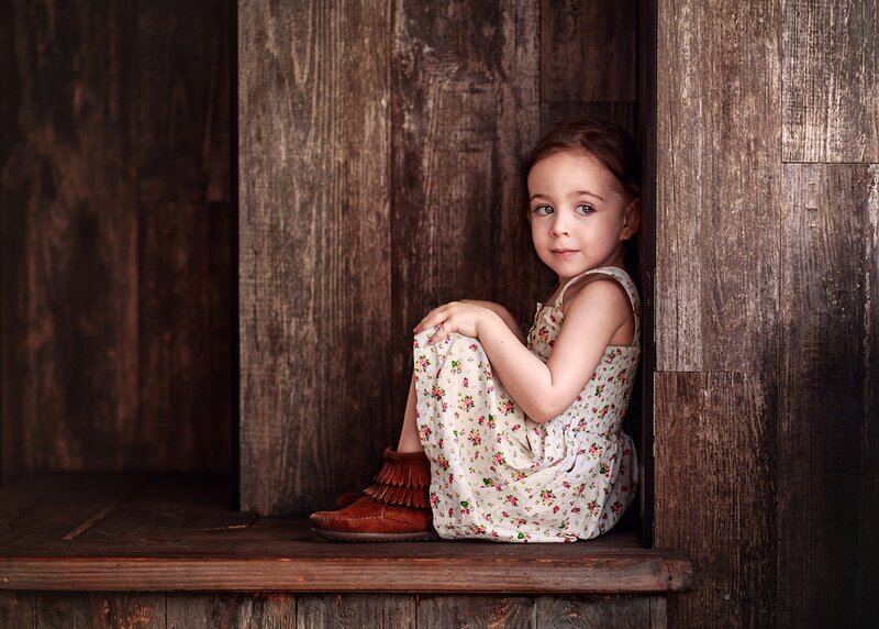 Little Girl in Floral Dress — Brown
