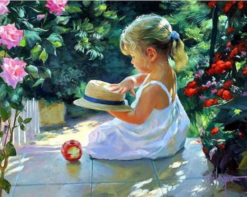 Little Girl in Garden — White