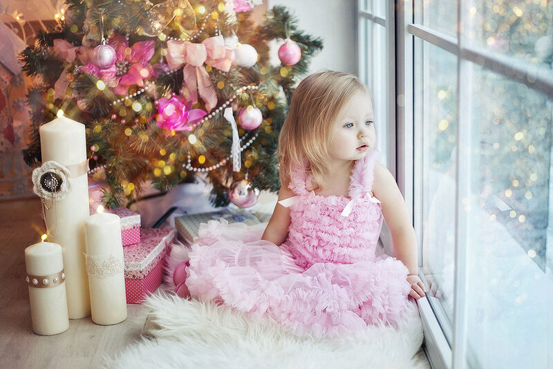 Little Girl in Pink Dress — Festive