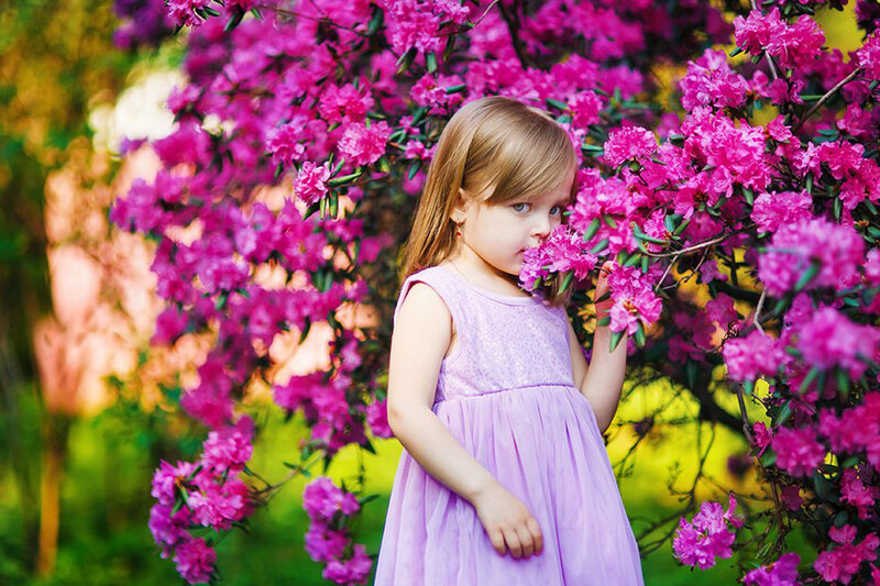 Little Girl in Purple Dress — Serene, Spring