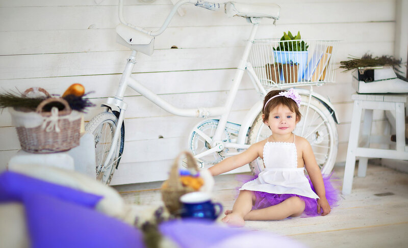 Little Girl in Purple Dress — White