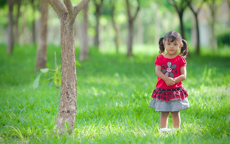Little girl in red dress