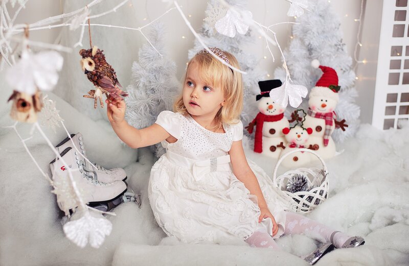 Little Girl in White Dress — Festive, Winter