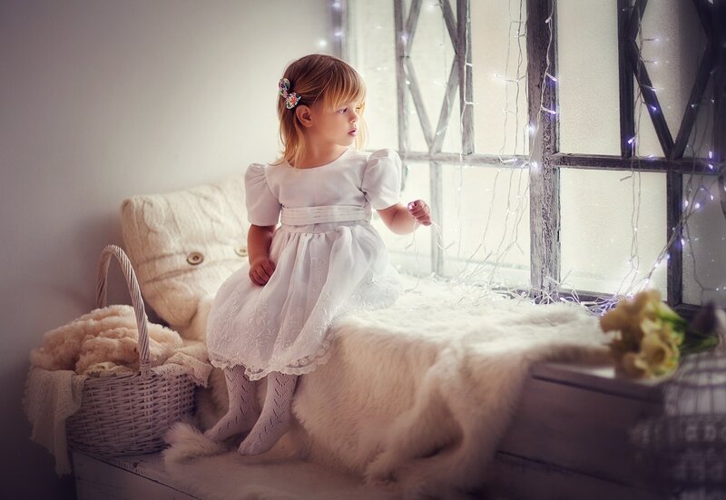 Little Girl in White Dress — Serene, Night