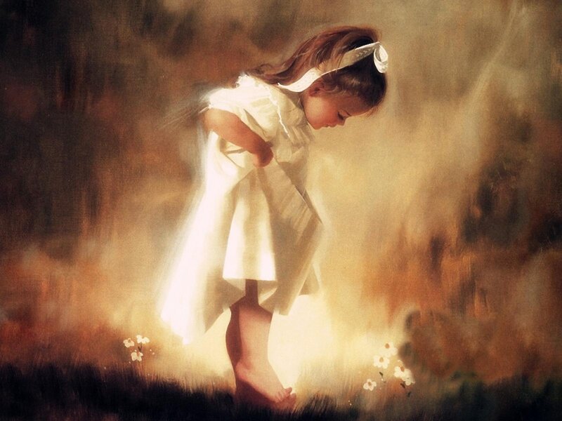 Little Girl in White Dress — Serene, Sunset