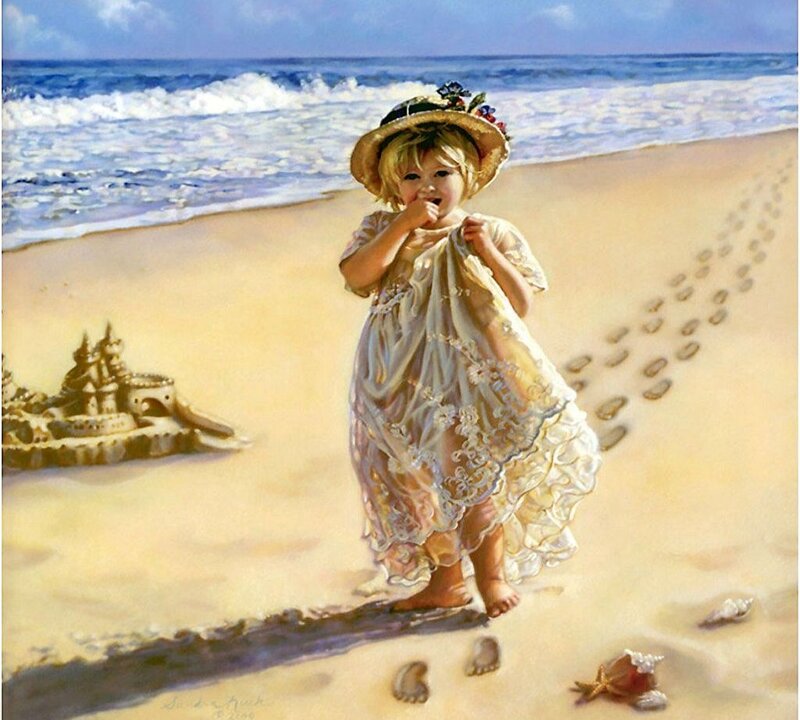 Little Girl on Beach — Beige