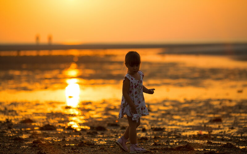 Little Girl on Beach — Orange