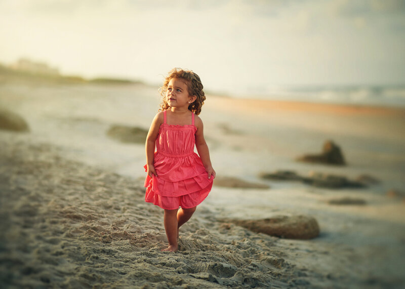 Little Girl on Beach — Pink
