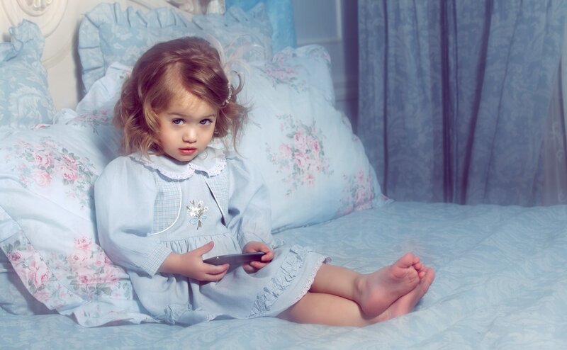 Little Girl on Bed — Blue, Calm