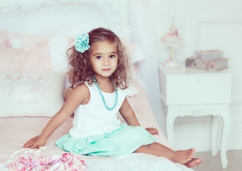 Little Girl on Bed — White