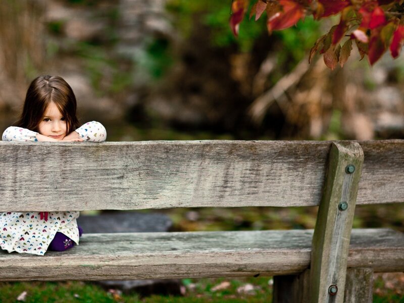 Little Girl on Bench — Brown, Calm