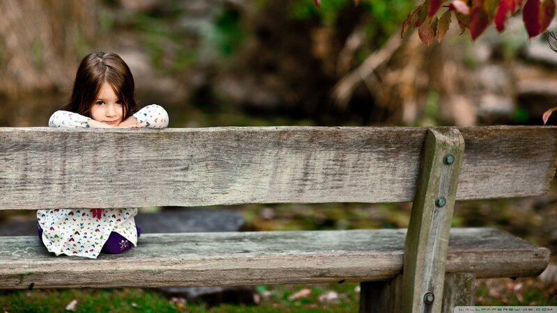 Little Girl on Bench — Brown