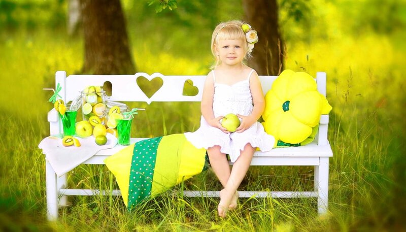 Little Girl on Bench — Green, Serene