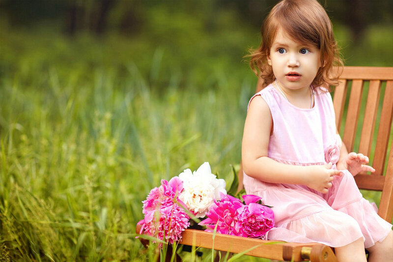 Little Girl on Bench — Pink
