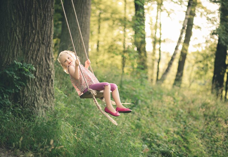 Little Girl on Swing — Green, Serene