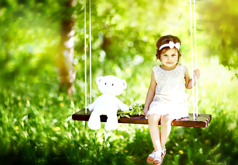 Little Girl on Swing — Green