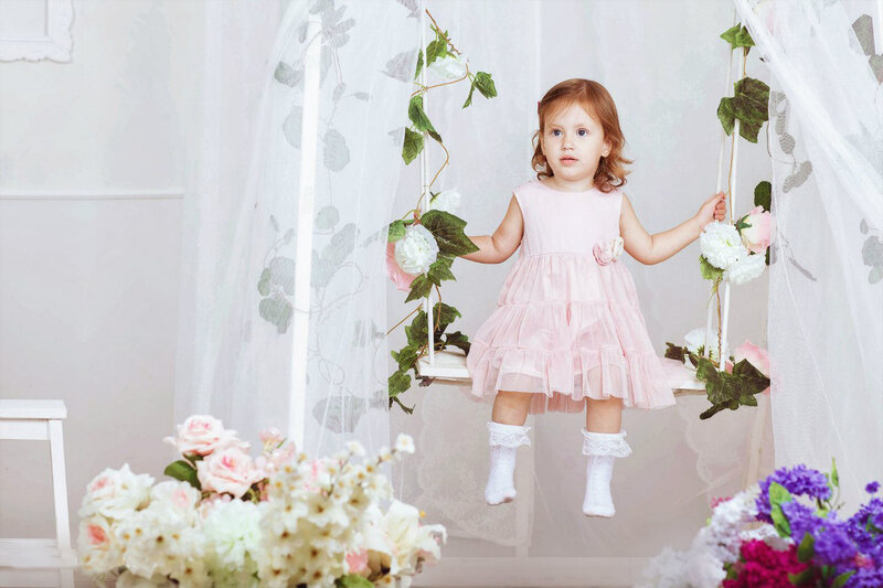 Little Girl on Swing — Pink, Serene