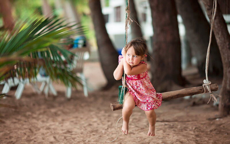 Little Girl on Swing — Pink