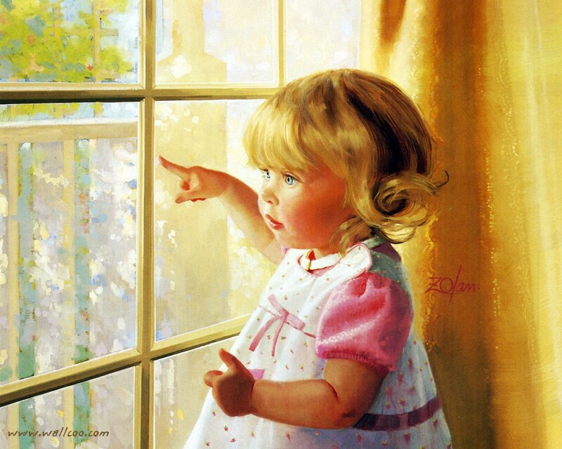 Little Girl Pointing at Window
