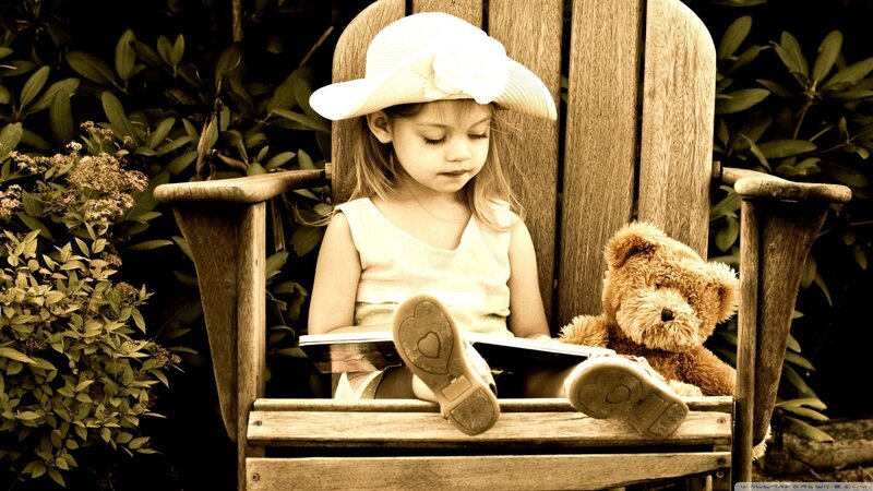 Little Girl Reading Book — Sepia