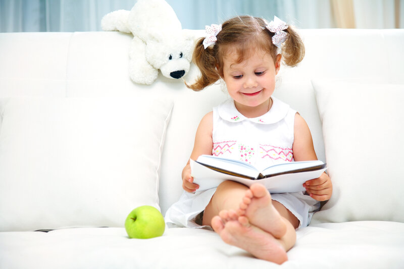 Little Girl Reading Book — White