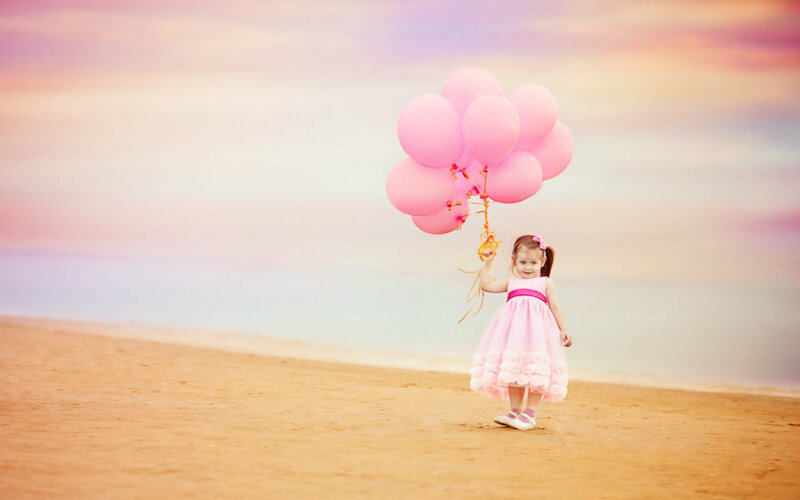 Little Girl with Balloons — Pink