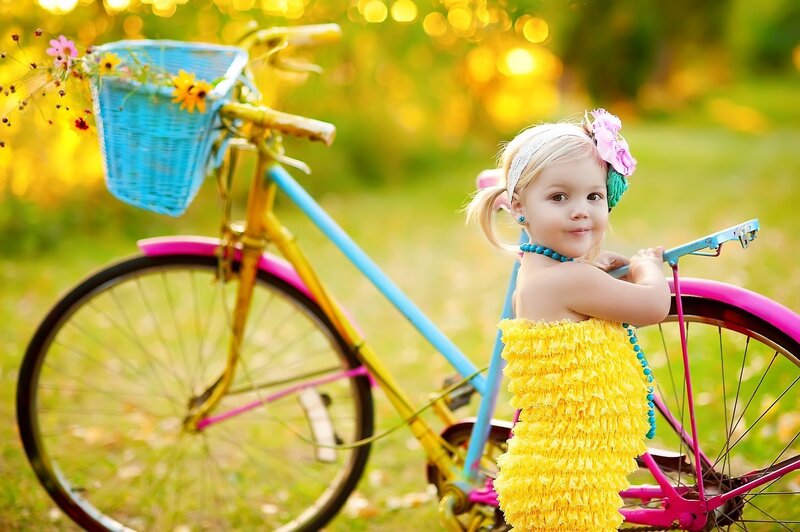 Little Girl with Bicycle — Yellow