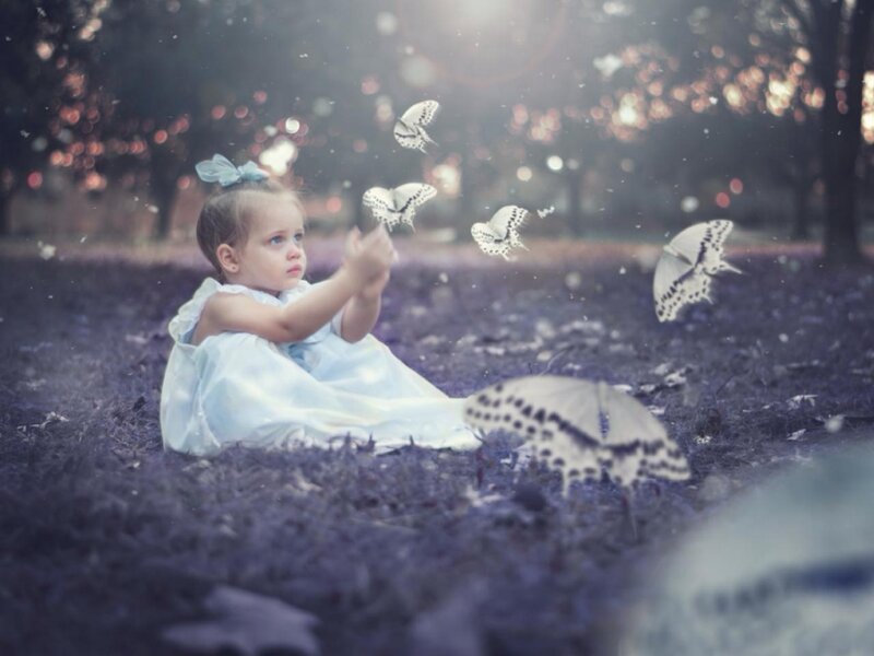 Little Girl with Butterflies — Blue