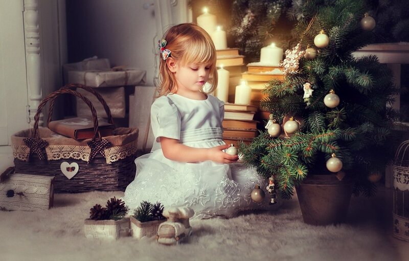 Little Girl with Christmas Tree