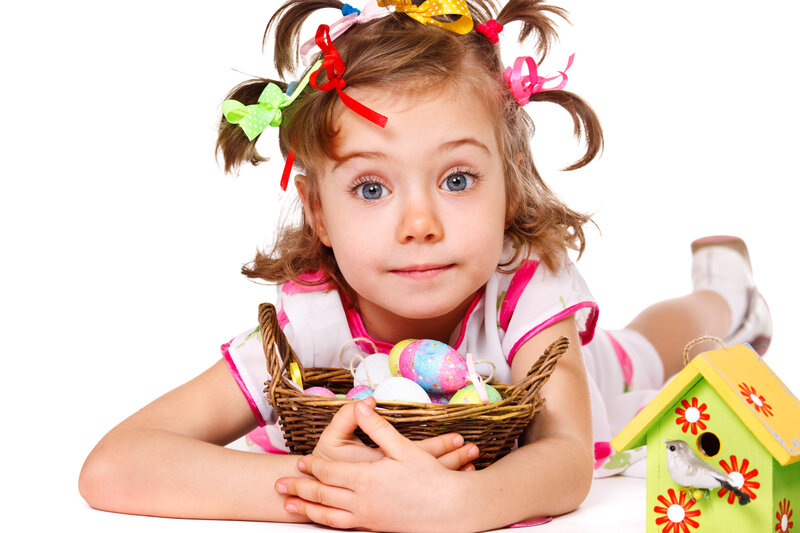 Little Girl with Easter Basket — White